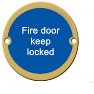 76mm polished brass fire door keep locked sign