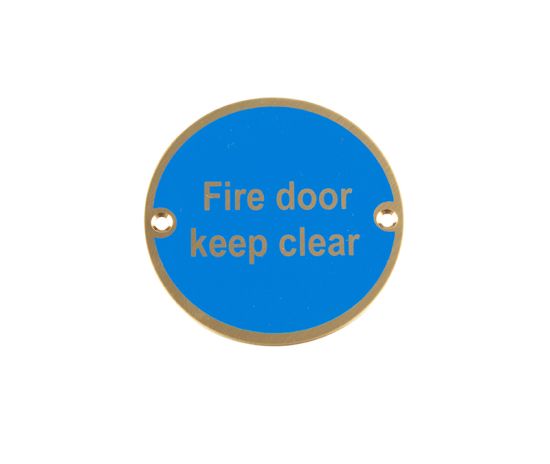 76mm Polished Brass Fire Door Keep Clear Sign