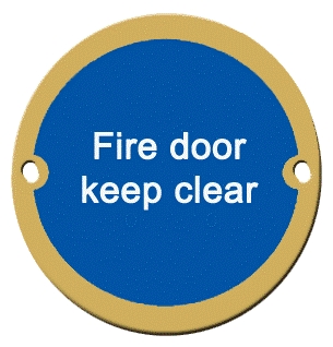 76mm Polished Brass Fire Door Keep Clear Sign