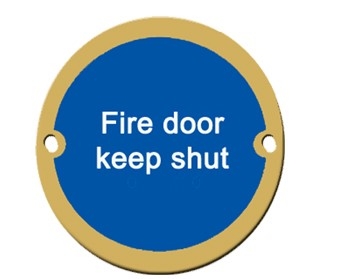 76mm Polished Brass Fire Door Keep Shut Sign